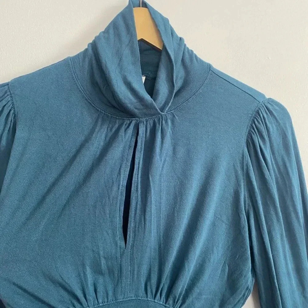 Free People Teal Turtleneck with Open Slit - Picture 7 of 10